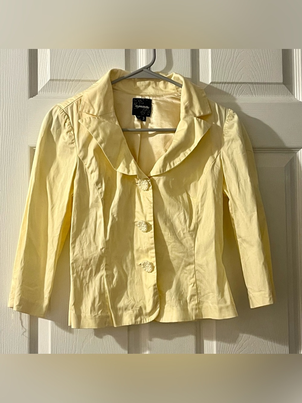 My Michelle Pale Yellow Ruffle-Collar Blazer
